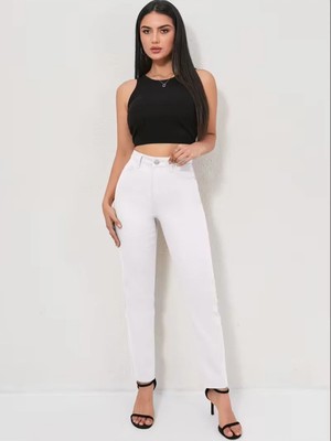 Beeke Yüksek Bel Dar Paça Pamuklu Kot Pantolon - Mom Slim Jean