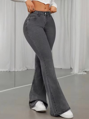Beeke Amanda Kadın Flare Yüksek Bel Ispanyol Paça Jeans Denim Kot Pantolon