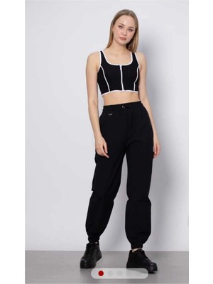 Beeke Layal My Kadın Jeans Siyah Boyfriend Mom Paçası Lastikli Jean Yüksek Bel Denim Kot Pantolon