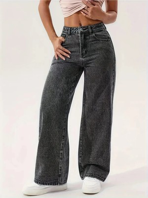 Beeke Süper Yüksek Bel Wide Leg Jeans Likralı Salaş Paça Kot Pantolon