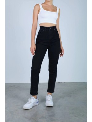 Beeke Mia Kadın Yüksek Bel Esnek Likra Mom Jeans