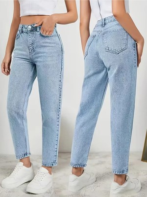 Beeke Yüksek Bel Dar Paça Pamuklu Kot Pantolon - Mom Slim Jean
