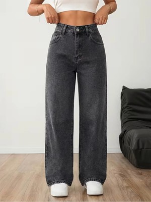 Beeke Kadın Palazzo Salaş Rahat Kesim Likralı Yüksek Bel Jeans Kot Pantolon Yeni Sezon