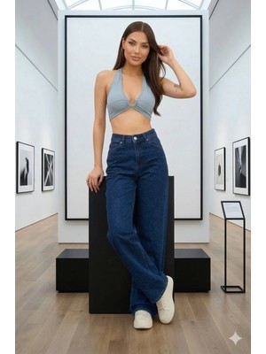 Beeke Kadın Palazzo Salaş Rahat Kesim Likralı Yüksek Bel Jeans Kot Pantolon Yeni Sezon