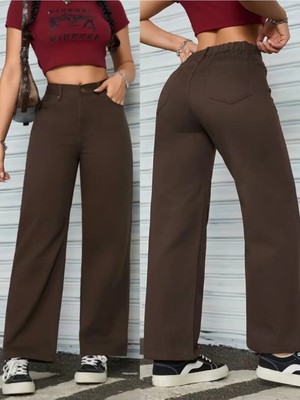 Beeke Lalin Kadın Jeans Salaş Rahat Yüksek Bel Bol Paça Likralı Wide Leg Jean Palazzo Kot Pantolon