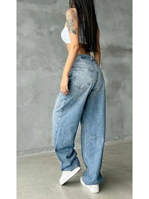 Beeke Layal My Jean Toka Detaylı Bol Rahat Kesim Geniş Paça Baggy Jeans Denim Kot Pantolon