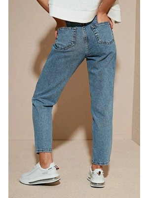Beeke Lily Max Yüksek Bel Mavi Mom Kot Pantolon %100 Pamuk Esnek Jeans