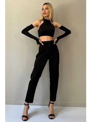 Beeke Madgırl Siyah Mom Kot Pantolon Likralı Solmaz Siyah Ekstra Rahat Mom Jeans( 1 Beden Küçük Alın )