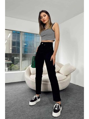 Beeke Mia Likralı Yumuşak Dokunuşlu Rahat Kesim Mom Jean Kot Pantolon
