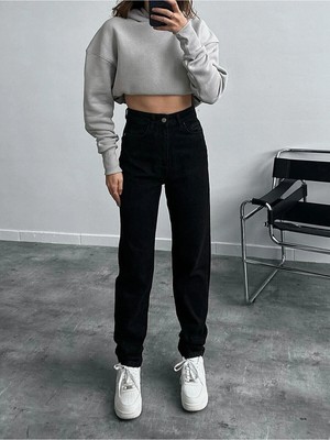 Beeke Mia Kadın Siyah Trend Mom Yüksek Bel Likralı Jeans
