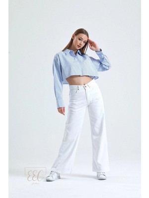 Beeke Beyaz Palazzo  Salaş Kadın Jeans Likralı