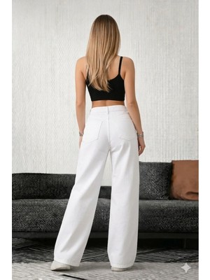 Beeke Kadın Palazzo Salaş Rahat Kesim Likralı Yüksek Bel Jeans Kot Pantolon Yeni Sezon