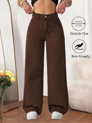 Beeke Jeannine Kadın Jeans 90's Wide Leg Likralı Rahat Yüksek Bel Salaş Bol Paça Jean Palazzo Kot Pantolon