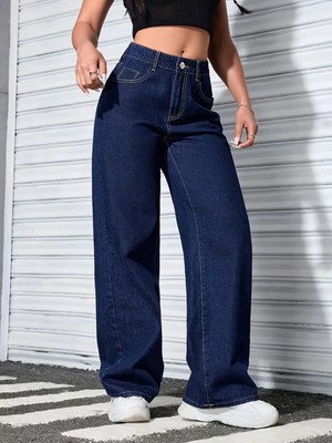 Beeke Süper Yüksek Bel Wide Leg Jeans Likralı Salaş Paça Kot Pantolon