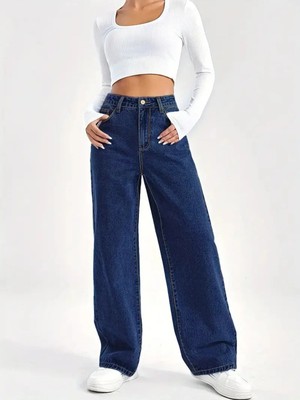 Beeke Jeannine Kadın Jeans 90's Wide Leg Likralı Rahat Yüksek Bel Salaş Bol Paça Jean Palazzo Kot Pantolon