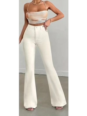 Beeke Amanda Kadın Flare Yüksek Bel Ispanyol Paça Jeans Denim Kot Pantolon
