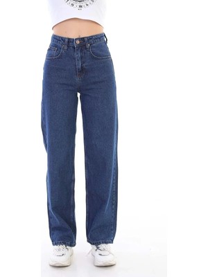 Beeke Julia 90's Lacivert Likralı Süper Yüksek Bel Salaş Jeans Palazzo Pantolon(Tam Kalıptır)