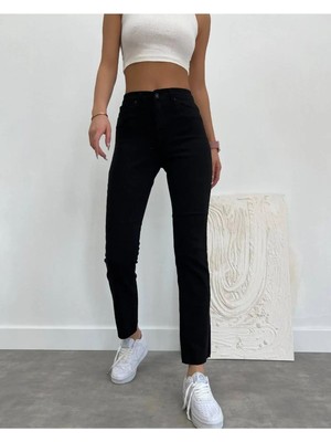 Beeke Siyah Yüksek Bel Mom Jeans