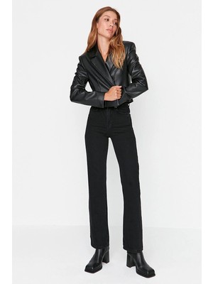 Beeke Isabella Siyah Yüksek Bel Geniş Paça Kot Pantolon Jeans