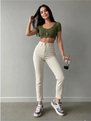 Beeke Jeanline Kadın Jeans Boyfriend Mom Jean Yüksek Bel Denim Kot Pantolon