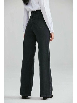Beeke Olivia- Extra Yüksek A.c.a.i.p S.o.l.m.a.z Siyah Salaş Jeans Palazzo Pantolon (Süper Yüksek Solmayan