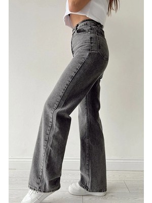Beeke Jnsworld Füme Kadın Salaş Jean Geniş Paça Kot Pantolon