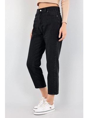 Beeke Mia Kadın Süper Likralı Trend Pantolon Siyah Mom Jean