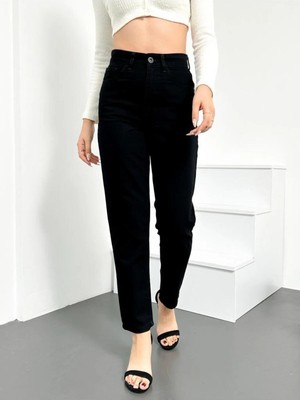 Beeke Siyah Kadın Boyfriend Mom Jean Yüksek Bel Kot Pantolon Anna Model