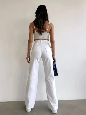 Jeannine Kadın Jeans Beyaz Yüksek Bel Palazzo Salaş Bol Paça Denim Kot Pantolon Beekeplzbyz-01