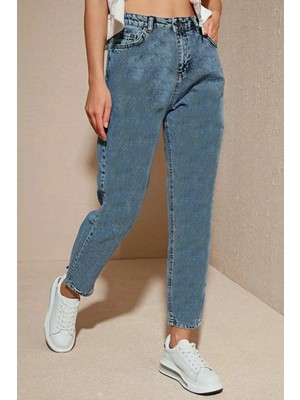 Beeke Lily Kadın Mavi Yüksek Bel Power Likra Trend Mom Jeans