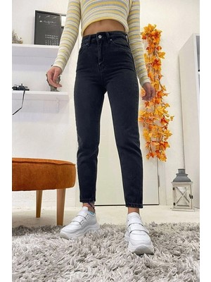 Beeke Isabella Zero Max Yüksek Bel Kadın Yüksek Bel Siyah Mom Likralı Esnek Kot Pantolon(Tam Kalıptır)