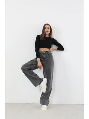 Beeke Jnswrld Gül Füme Power Likralı Süper Yüksek Bel Salaş Jeans Palazzo Pantolon Jnswrld