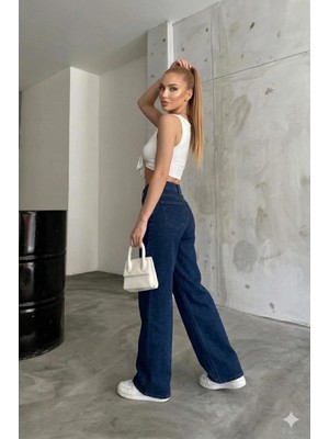 Beeke Kadın Palazzo Salaş Rahat Kesim Likralı Yüksek Bel Jeans Kot Pantolon Yeni Sezon