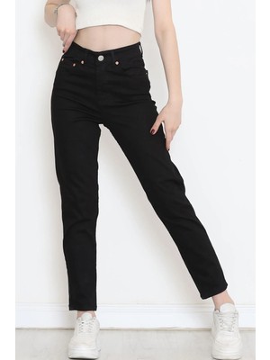 Beeke Yüksek Bel Mom Jean Boyfriend Kot Pantolon Siyah - 18222