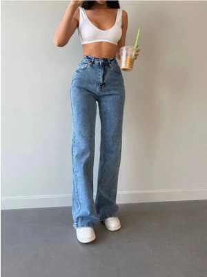 Jeannine Kadın Jeans Açık Mavi Yüksek Bel Palazzo Salaş Bol Paça Denim Kot Pantolon Beekeplzamav-01