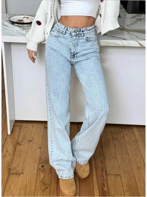 Jeannine Kadın Jeans Mavi Kar Yüksek Bel Palazzo Salaş Bol Paça Denim Kot Pantolon Beekeplzbmav-01