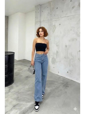 Beeke Kadın Palazzo Salaş Rahat Kesim Likralı Yüksek Bel Jeans Kot Pantolon Yeni Sezon