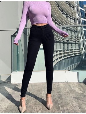Beeke Full Likralı Kışlık Kalın Kumaş Siyah Skinny Jean Pantolon