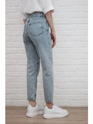 Beeke Leo Kar Mavi Asit Yıkamalı Yüksek Bel Mom Jeans