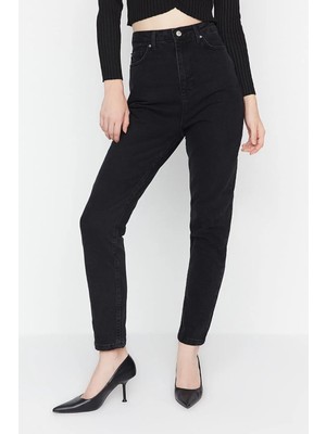 Beeke Kadın Solmayan Siyah Süper Yüksek Bel Comfort Likralı Mom Kot Pantolon Jeans (Tam Kalıptır)Jean