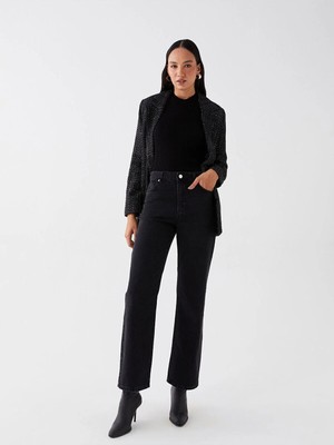Beeke Jo Flex 90's Yüksek Bel Siyah Kot Pantolon Siyah Salaş Jeans Likralı Esnek Palazzo(Yeni Sezon)