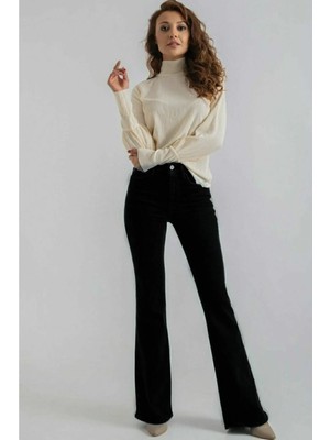 Beeke Siyah Renk Solmaz Ispanyol Kadın Jeans Wide Leg