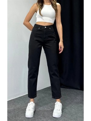 Beeke Mia Kadın Süper Likralı Trend Pantolon Siyah Mom Jean