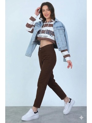 Beeke Jeanline Kadın Jeans Boyfriend Mom Jean Yüksek Bel Denim Kot Pantolon