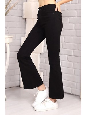 Beeke Miha Lina Tall Flare Siyah Ispanyol Jean Kot Pantolon 2024
