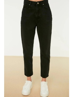 Beeke Kadın Solmayan Siyah Süper Yüksek Bel Comfort Likralı Mom Kot Pantolon Jeans