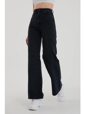 Beeke Skye 90's Siyah Solmaz Likralı Süper Yüksek Bel Salaş Jeans Palazzo (1 Beden Büyük Alınız)