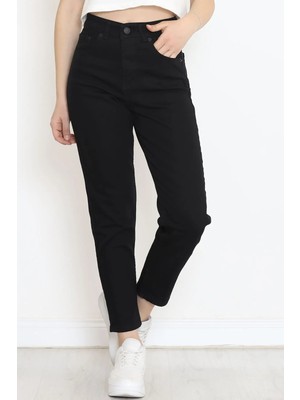 Beeke Kadın Yüksek Bel Boyfriend Mom Jean Boru Paça Düğmeli Kot Pantolon Siyah - 17260