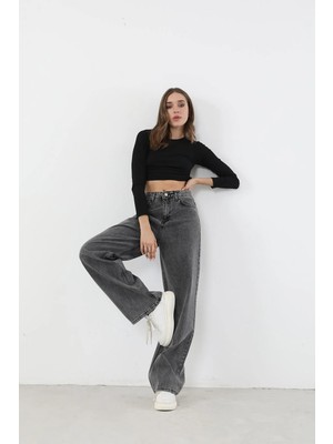 Beeke Jnswrld Gül Füme Power Likralı Süper Yüksek Bel Salaş Jeans Palazzo Pantolon Jnswrld
