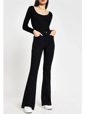 Beeke Cocu Siyah Ispanyol Paça Kot Pantolon Yüksek Bel Flare Jeans Toparlayıcı